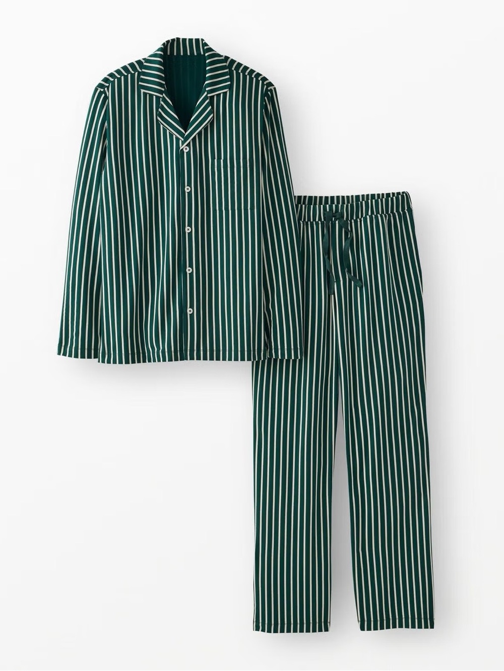 Hanna Andersson Adult Long Sleeve HannaSoft Pajama Set In Ponderosa Green/Ecru S